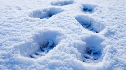 Fototapeta na wymiar A tight shot of a snowy terrain exhibiting distinct footprints in its midst