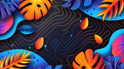 Vibrant tropical leaves on a flowing abstract background