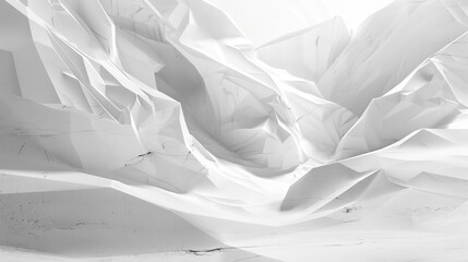   A monochrome image of a vast sheet of paper resembling a mountain, backdrop featuring a sky