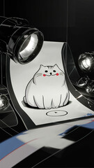 Sketched funny fat cartoon cat