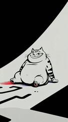 Sketched funny fat cartoon cat