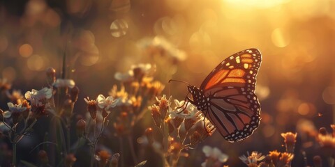 A butterfly is sitting on top of some flowers. Generative AI.