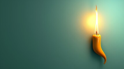   A yellow candle on the wall next to a light bulb shaped like a chili - obrazy, fototapety, plakaty