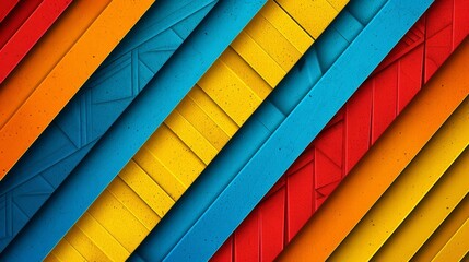   A tight shot of a multihued wall, displaying red, yellow, blue, and orange stripes
