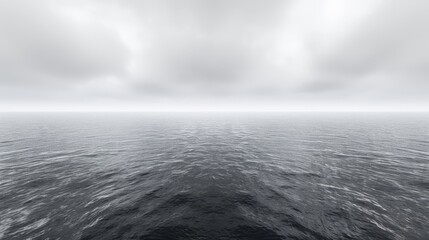   A monochrome image of an expansive ocean body with a cloud-filled sky above - obrazy, fototapety, plakaty