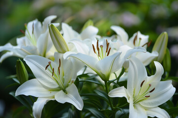 A cluster of white lilies, their elegant blooms exuding purity and grace.