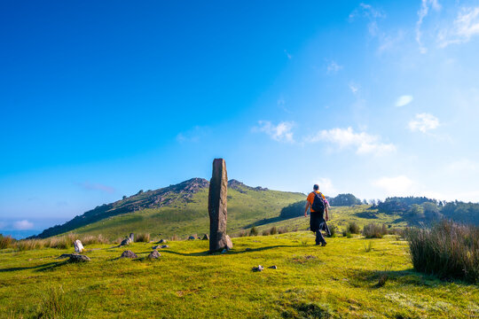 A prehistoric dolmen one spring morning on top of Monte Adarra in Urnieta, near San Sebastian. Gipuzkoa, Basque Country