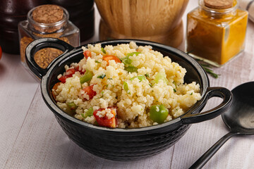 Vegan cuisine couscous with vegetables
