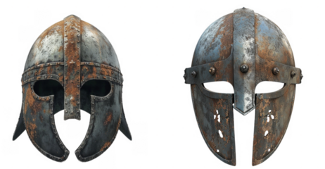 Old rustic warrior mask helmet isolated with no background