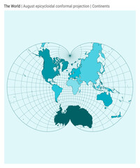 World Map. August epicycloidal conformal projection. Continents style. High Detail World map for infographics, education, reports, presentations. Vector illustration.