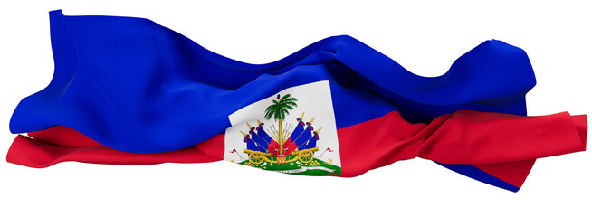 Gracefully Rippled Haitian Flag with Emblematic Palm and Cap of Liberty