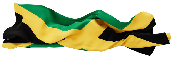 Dynamic Flow of the Jamaican Flag in Bold Green, Yellow, and Black