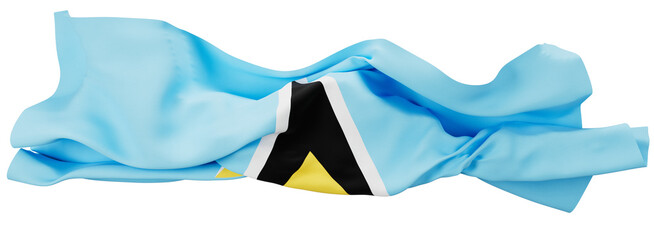 Flowing Saint Lucia Flag with Cerulean Blue, Yellow, Black, and White Colors