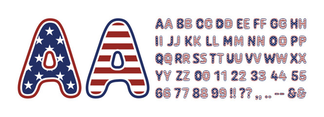 Stars and Stripes Alphabet USA Independence Day Letters and Numbers