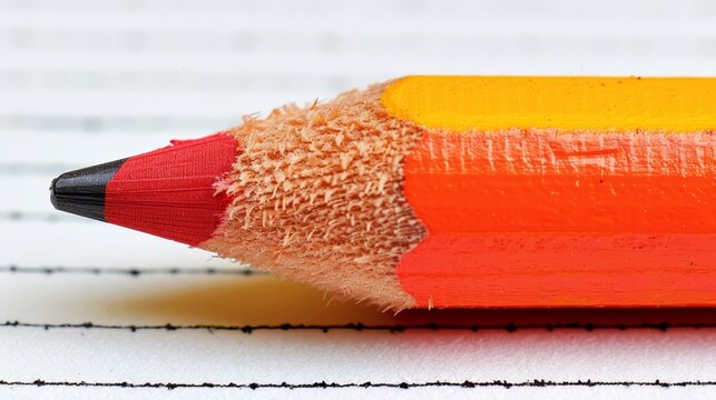   A tight shot of a pencil, adorned with colored pencil crayons atop a graph-papered sheet