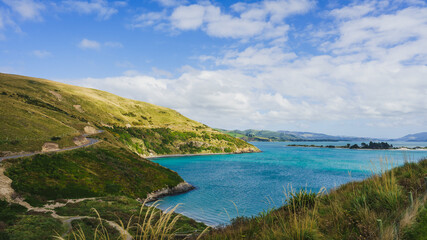 Fototapeta na wymiar Beautiful view of Highcliffe Road along the ocean in Dunedin, South Island, New Zealand
