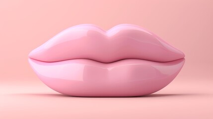   A tight shot of a pink lip against a solid pink backdrop Light pink wall visible in background