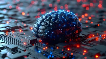 Digital Mind. Brain Artificial Intelligence, Artificial Intelligence concept, Artificial intelligence cybernetic circuit brain inside, high technology to create artificial intelligence Ai generated 