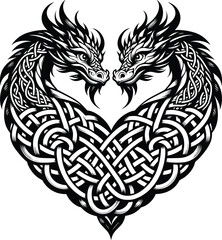 Celtic Dragon vector illustration, two dragon with shape of love, isolated on a white background. 