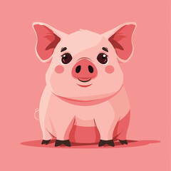 Fototapeta premium Cute cartoon pig simple flat illustration vector design