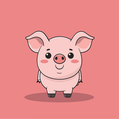 Cute cartoon pig simple flat illustration vector design