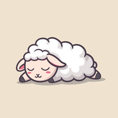 Obraz premium Cute cartoon sheep sleeping simple flat vector illustration