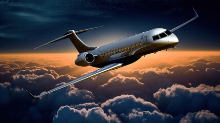 Photo private black jet in the sky generated ai image
