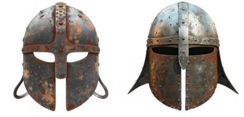 Metal warrior mask helmet isolated with no background