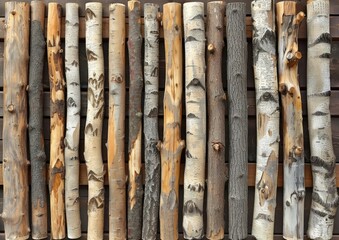 Fence made of wooden sticks with a straight pattern - obrazy, fototapety, plakaty
