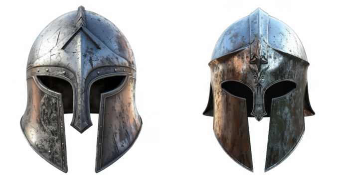 Metal warrior mask helmet isolated with no background