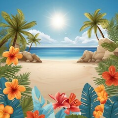 Fototapeta na wymiar Free Photo vector summer holiday illustration on sky blue background with beach elements 