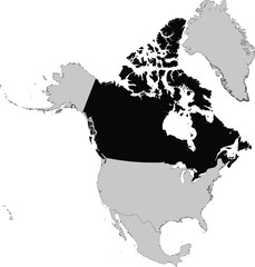 Black Map of Canada inside gray map of North America