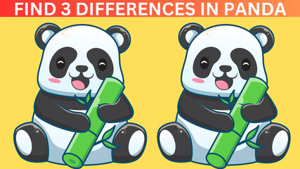 Find 3 Differences in Panda Cartoon, Kid Educational Game⁠ 