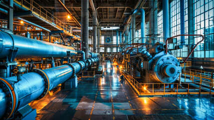 The interior of an industrial power plant with a pipes network