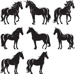 set of Horse Black silhouette on white background	