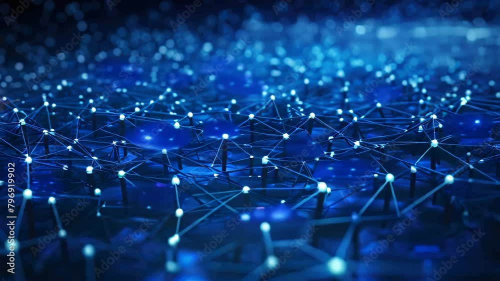 Fototapete 3d rendering of abstract background with connection lines and dots. Network concept, Big data flow in cyber blockchain fields with a blue network system