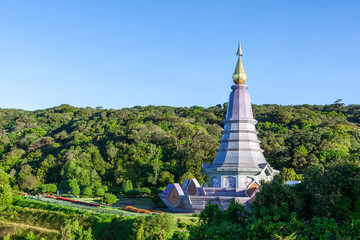 Pagoda Phra Mahathat Naphaphon Phumisiri near the top of Doi Inthanon mountain, highest peak in...