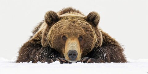Wild brown bear on a white light background close-up. Generative AI