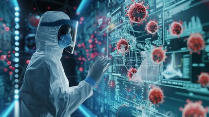 Fototapeta premium Artificial intelligence algorithms predict infection outbreaks by analyzing trends and data, improving response strategies and showcasing a hitech concept