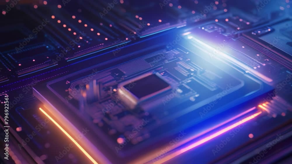 Poster circuit board close-up. technology background. 3d rendering, futuristic circuit board and microchip 