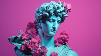 "Sculpture Adorned with Pink Blossoms