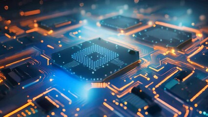 Circuit board background. 3d rendering, 3d illustration, Futuristic circuit board technology wallpaper with digital waves and glowing patterns - Powered by Adobe