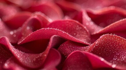 A close up of a bunch of red flowers with water droplets on them, AI