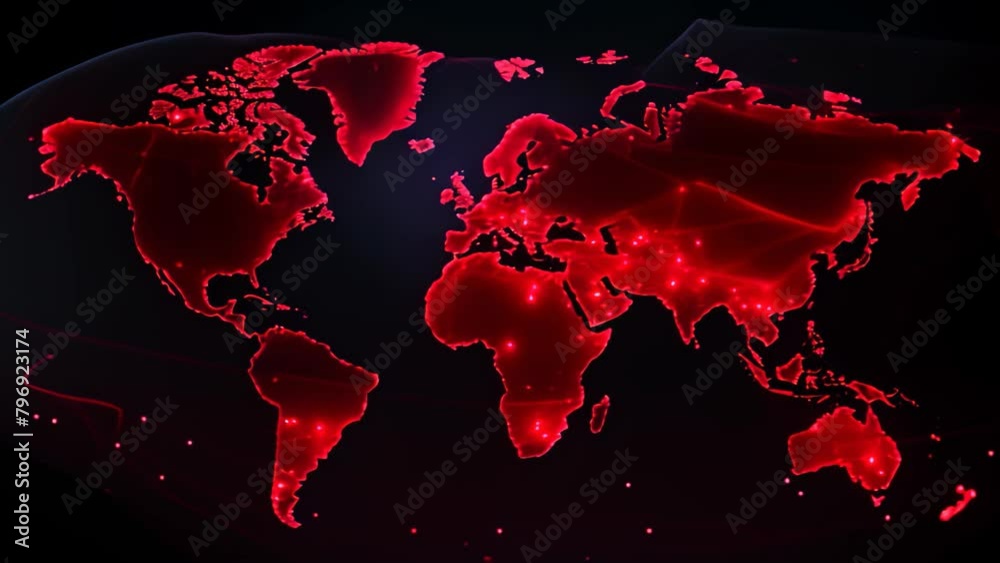 Poster world map on technological background, glowing lines symbols. vector illustration, global networking