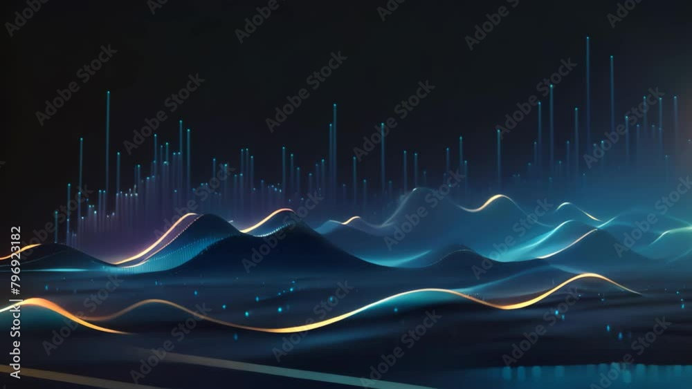 Aufkleber futuristic technology wave background with glowing lines. 3d rendering, glowing blue lines and an ab
