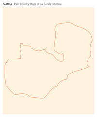 Zambia plain country map. Low details. Outline style. Shape of Zambia. Vector illustration.