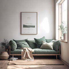 Contemporary Interior Space Featuring Minimalistic Sofa and Wall Art