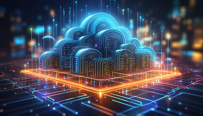 3D Abstract Illustration of Unveiling Cloud Computing Technology Infrastructure and Digital Network Data Computing