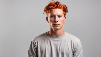 young man model with red hair isolated on white background