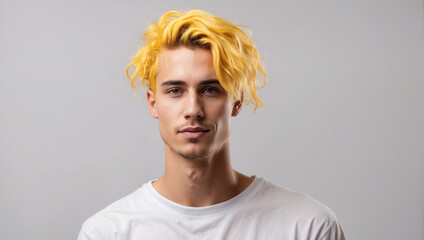 young man with yellow hair isolated on white background